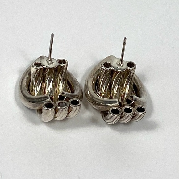 Earrings Silver Textured Tube Design Statement Silver Tone Vintage - Picture 10 of 12